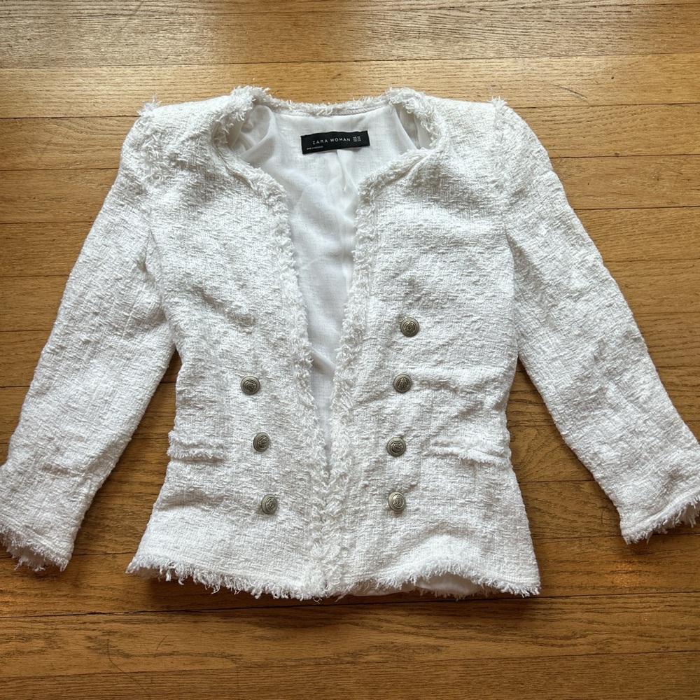 Zara Cream Textured Women's Blazer